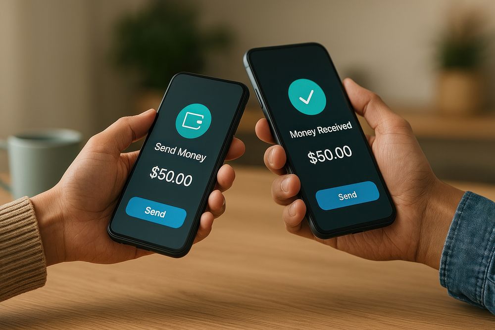 Person making contactless mobile payment